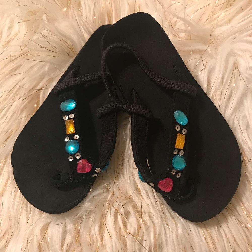 OP Girls Beach Embellished Black Sandals